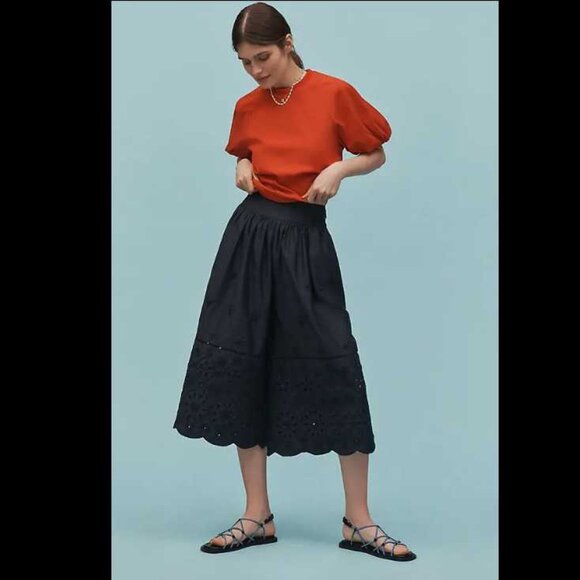 New M Maeve x Anthropologie embroidered skirty wide-leg culottes pants in Navy - Picture 1 of 10